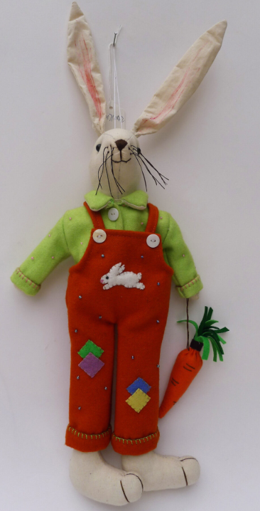 FELTED STUFFED BUNNY RABBIT IN OVERALLS W/ CARROT - 17"