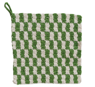 COTTON CROCHETED POT HOLDER WITH CHECK PATTERN - ASSORTED