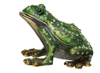 ENAMELED METAL FROG SHAPED TRINKET BOX WITH JEWELS