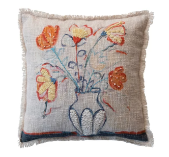 18" SQUARE COTTON SLUB FLORAL IN VASE PRINTED PILLOW - 2 STYLES