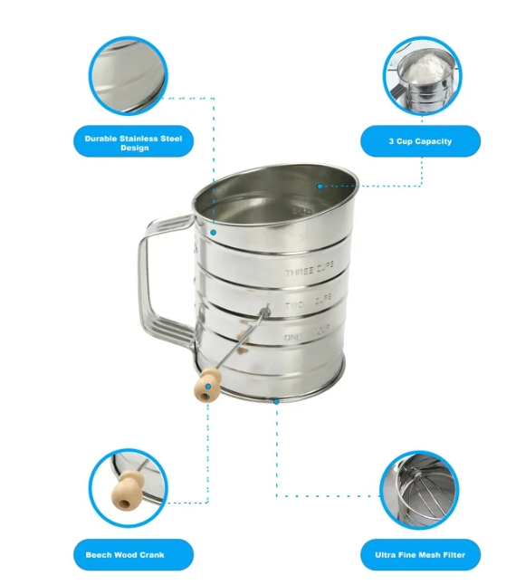 STAINLESS STEEL 3-CUP FLOUR SIFTER