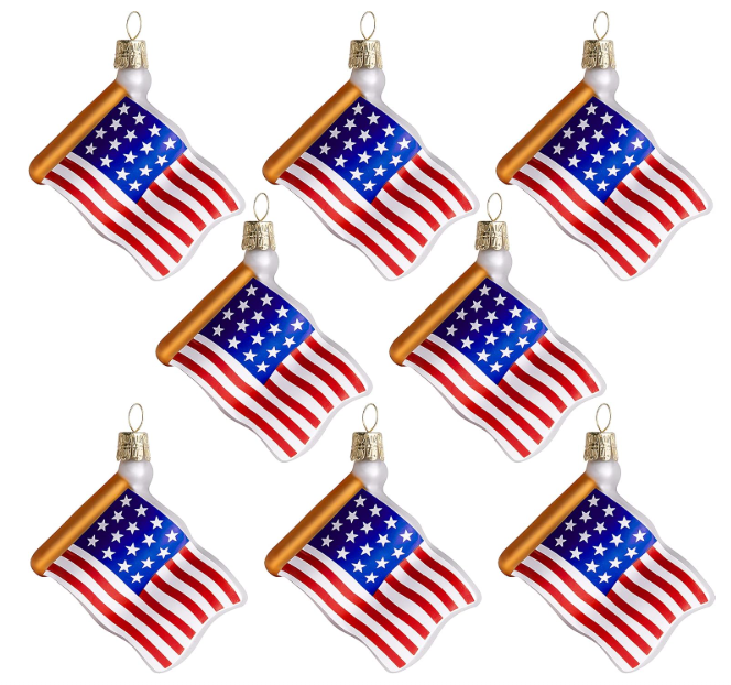 AMERICAN FLAG BLOWN GLASS ORNAMENTS