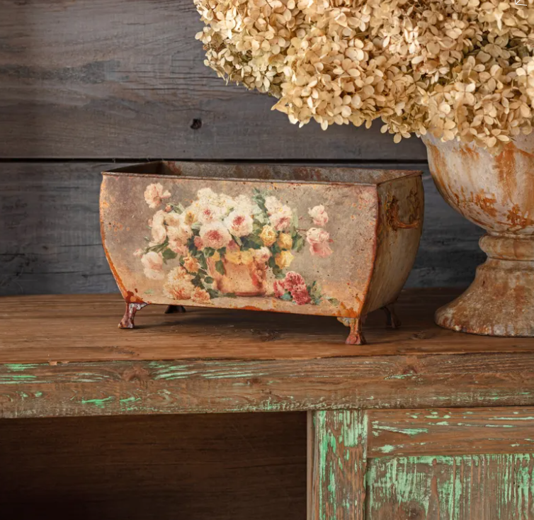 OLD ROSE RECTANGULAR TOLE CONTAINER