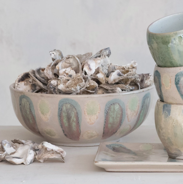HAND PAINTED STONEWARE SERVING BOWL