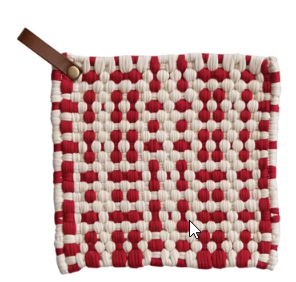 COTTON CROCHETED POT HOLDER WITH LEATHER LOOP - ASSORTED