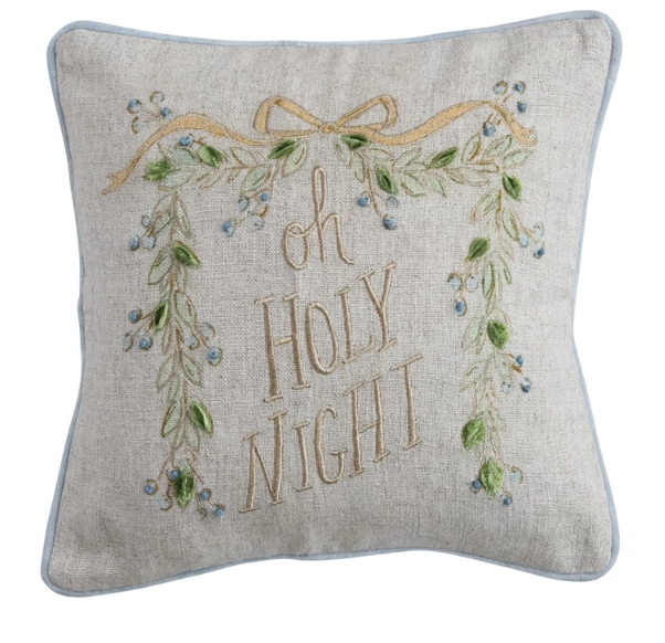 16" SQUARE COTTON & LINEN PILLOW WITH VELVET BACK - OH HOLY NIGHT