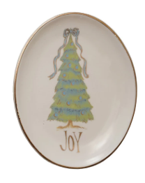 OVAL STONEWARE CHRISTMAS TREE DISH - ASSORTED