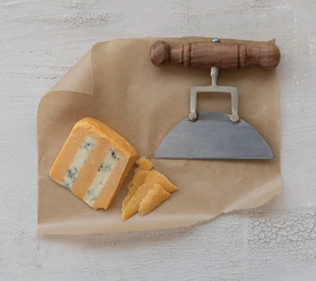 STAINLESS STEEL CHEESE KNIFE WITH BRASS DETAIL & ACACIA WOOD HANDLE