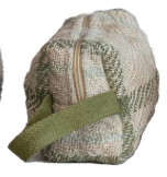 QUILTED JUTE ZIP POUCH WITH GRID PATTERN - ASSORTED