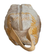 QUILTED JUTE ZIP POUCH WITH GRID PATTERN - ASSORTED