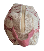 QUILTED JUTE ZIP POUCH WITH GRID PATTERN - ASSORTED
