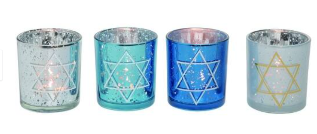 MERCURY GLASS STAR OF DAVID TEALIGHT HOLDER - ASSORTED
