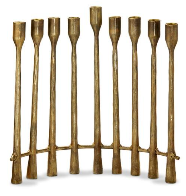 ANTIQUED BRASS CURVED MENORAH (CHANUKIAH)