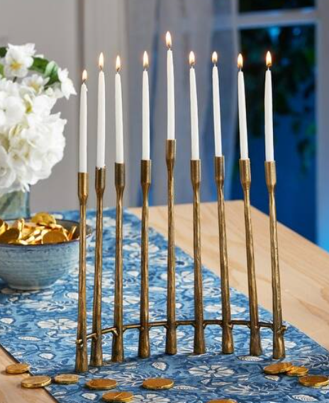 ANTIQUED BRASS CURVED MENORAH (CHANUKIAH)