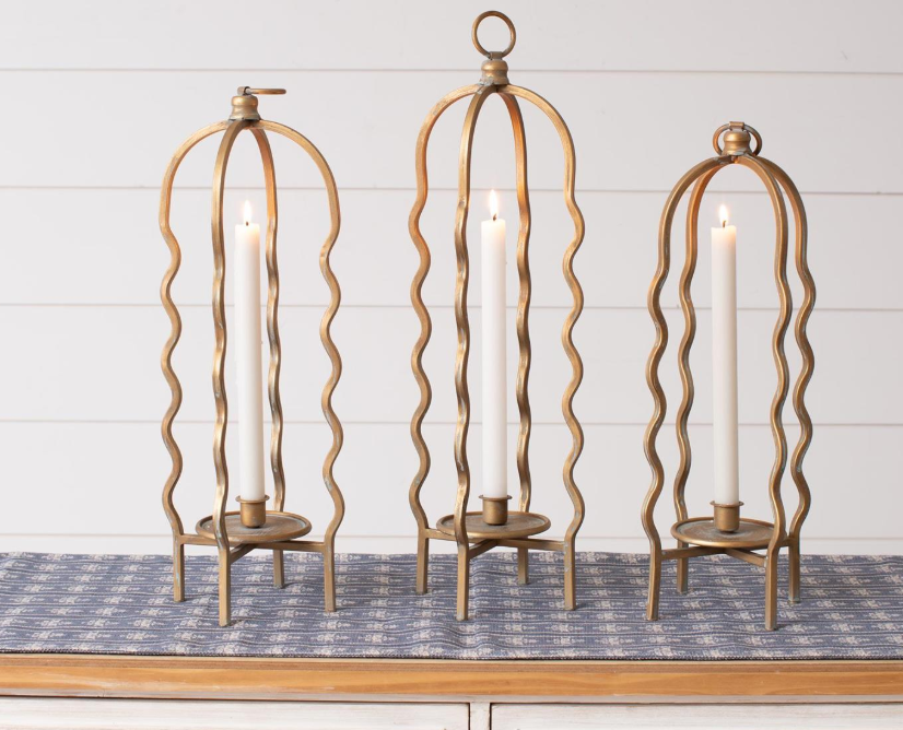 GOLD WAVY CAGE CANDLE HOLDER - ASSORTED