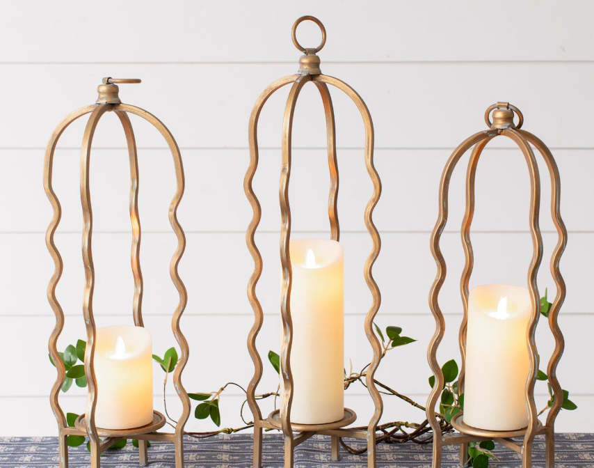 GOLD WAVY CAGE CANDLE HOLDER - ASSORTED