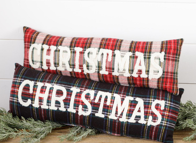CHRISTMAS PLAID AND TARTAN LUMBAR PILLOWS - ASSORTED
