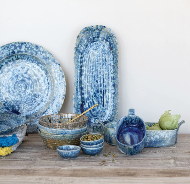 BLUE ORGANIC SHAPED PLATE - REACTIVE CRACKLE GLAZE