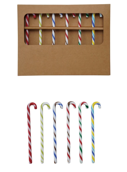 GLASS CANDY CANE SHAPED SITR STICKS - SET OF 6 - ASSORTED