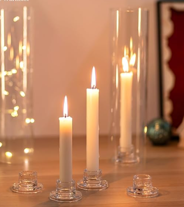 SHORT CLEAR GLASS TAPER CANDLE HOLDER