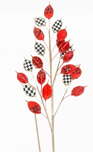 CHRISTMAS RED CHECKERED MONEY PLANT SPRAY