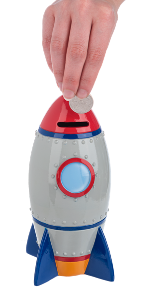 7" ROCKET SHIP MONEY BANK