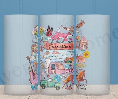 AVERY'S HOME TENNESSEE STATE MAP 16oz FROSTED GLASS