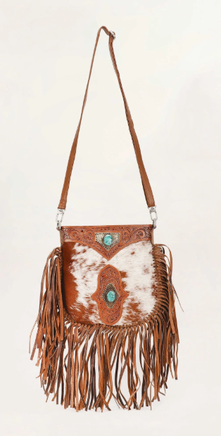 LOYAL WEST MOJAVE TASSLE BAG - BROWN & WHITE COWHIDE