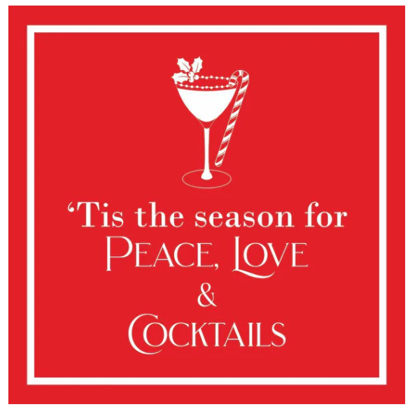TIS THE SEASON FOR PEACE, LOVE AND COCKTAILS - BEVERAGE NAPKINS 20CT