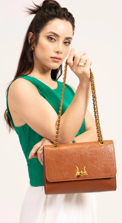 LOYAL WEST SAVI SMALL EMBOSSED AND GRAINED LEATHER BAG - AMBER GLOW