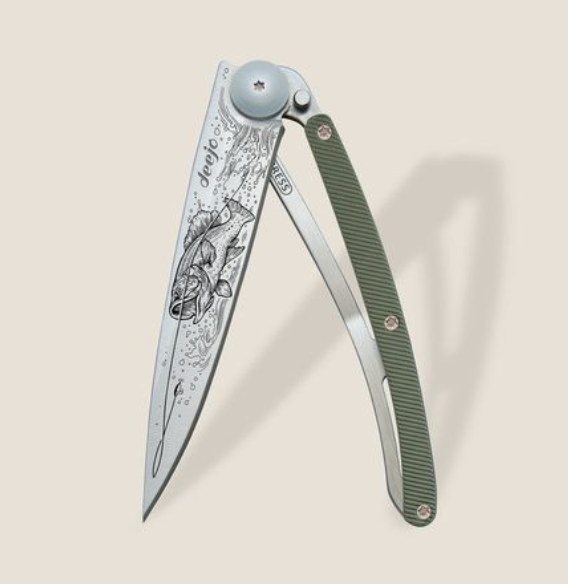 DEEJO KNIVES - 37G GREEN KHAKI ALUMINUM/ BASS FISHING