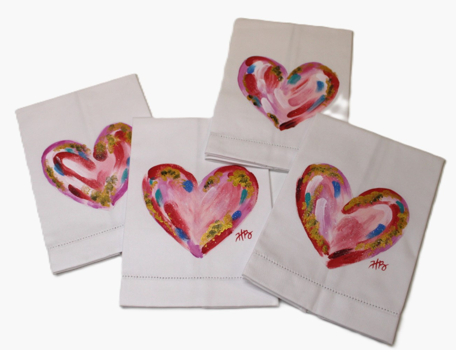 HAND-PAINTED ABSTRACT HEART TEA TOWEL BY HALEY BUSH