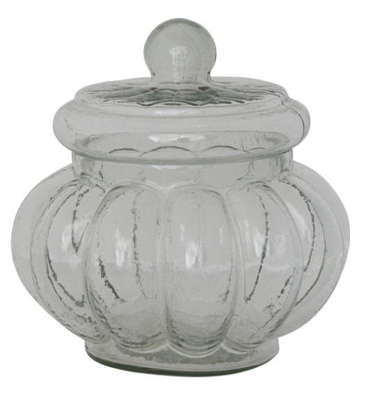ROUND RIBBED GLASS JAR WITH LID