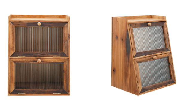 WOOD WALL CABINET WITH 2 FLUTED GLASS DOORS & 1 SHELF (HANGS OR SITS)