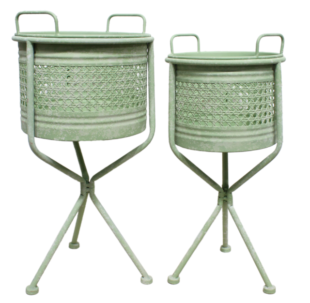 GREEN LATTICE PLANTER ON STAND - ASSORTED