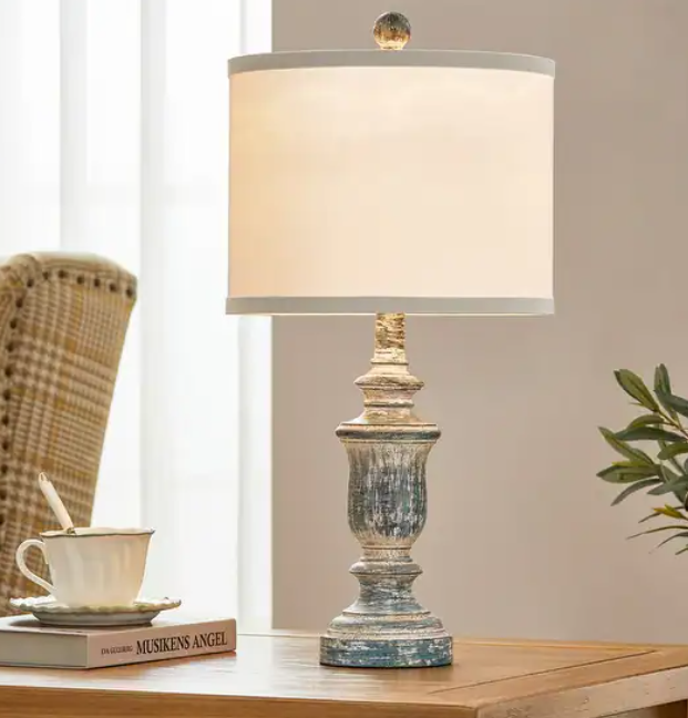 RUSTIC BLUE TABLE LAMP WITH FABRIC SHADE