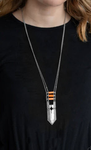 TRIASSIC ERA STYLED SILVER TONED AND ORANGE NECKLACE