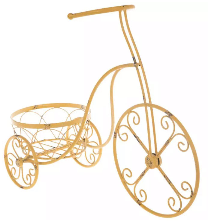 YELLOW METAL BICYCLE FLOWER POT STAND