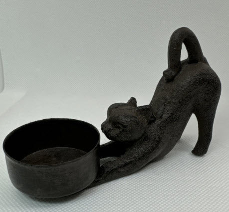 RUSTIC CAST IRON CAT TEA LIGHT HOLDER