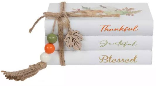 THANKFUL STACKED FAUX BOOKS DECOR