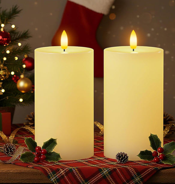 REAL WAX LED 3x6 PILLAR CANDLES -IVORY / 2 PACK
