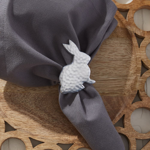 HAMMERED METAL RABBIT NAPKIN RING - SILVER
