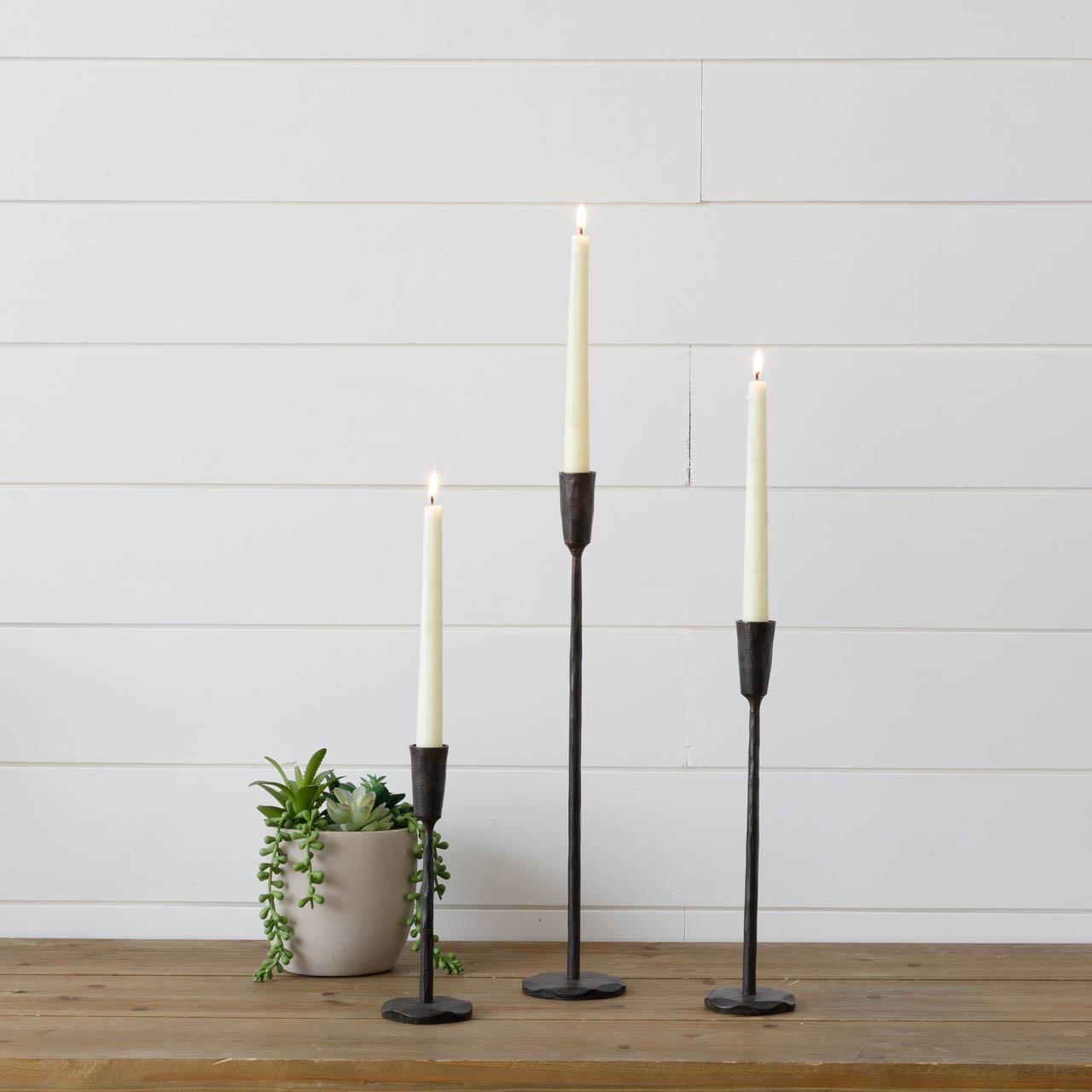 BLACK IRON TAPER CANDLE HOLDERS - SET OF 3