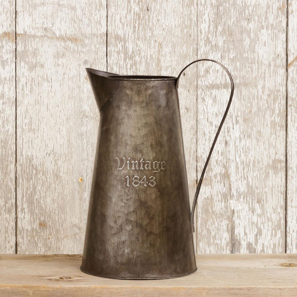 REPLICA OF VINTAGE 1843 ZINC PITCHER 11"H x 6.5" DIA.