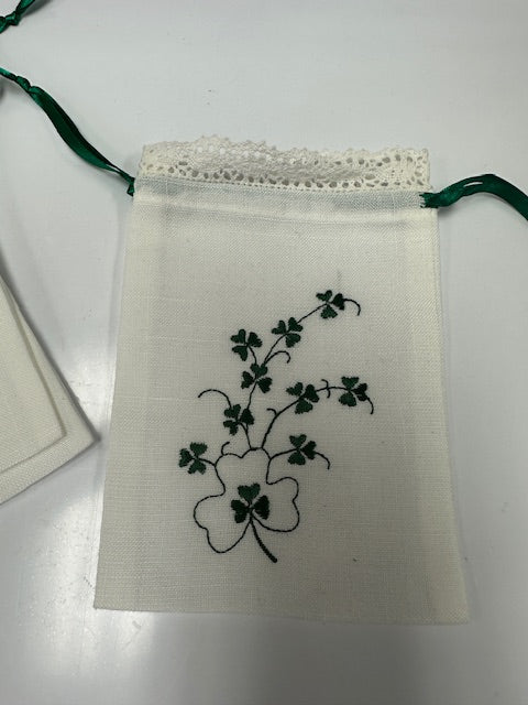 IRISH LINEN SHAMROCK EMBROIDERED BAG