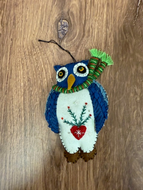 CHRISTMAS FELTED WOOL OWL ORNAMENTS