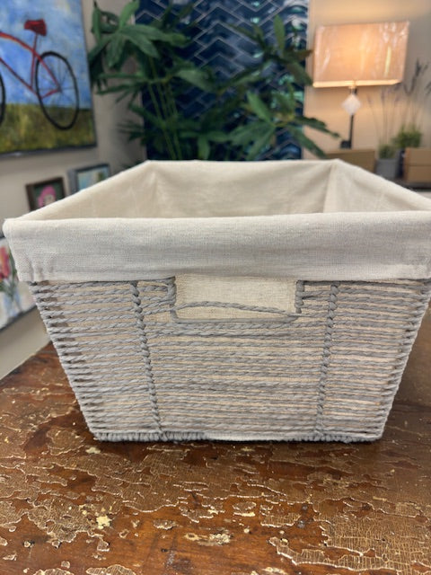 GREY WOVEN BASKET WITH LINEN COVER - ASSORTED SIZES