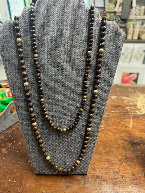 NANCY SCOFIELD SEMI-PRECIOUS BRONZITE BEAD NECKLACES W/GOLD FILL BEADS