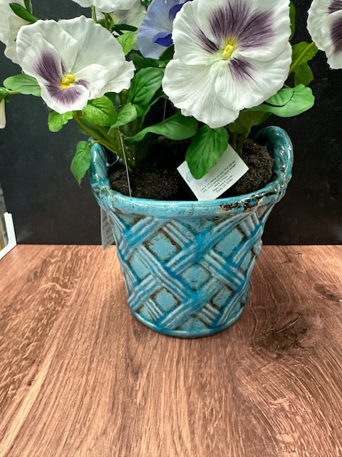 ABIGAILS GLAZED TERRA COTTA PLANTER BASKETS WITH HANDLES - ASSORTED