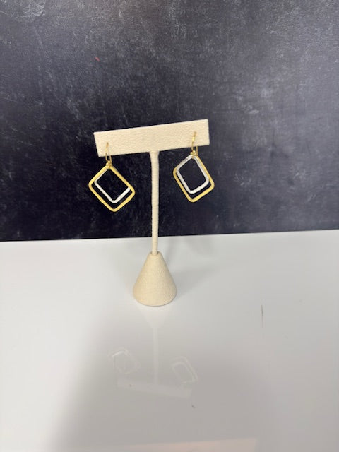 ABW DESIGNS GOLD VERMEIL AND STERLING SILVER TRIPLE SQUARE EARRINGS